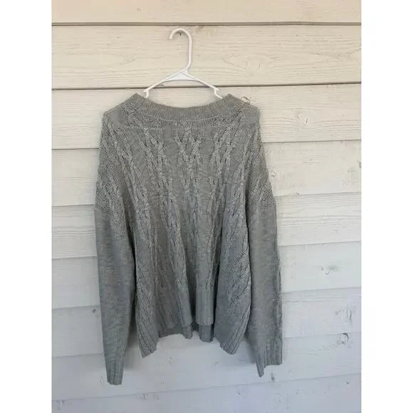 P.S. Love Gray Cable Knit Sweater Chunky Cozy M/L - Picture 2 of 5